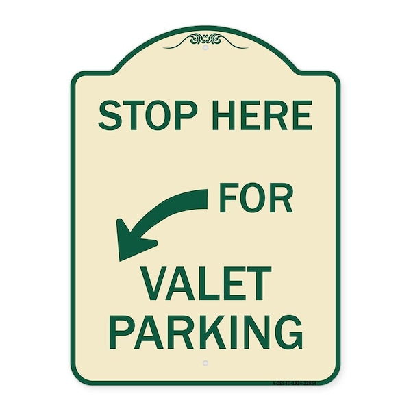 Signmission Stop Here for Valet Parking Left Arrow Heavy-Gauge Aluminum Sign, 24" x 18", TG-1824-22854 A-DES-TG-1824-22854 - main
